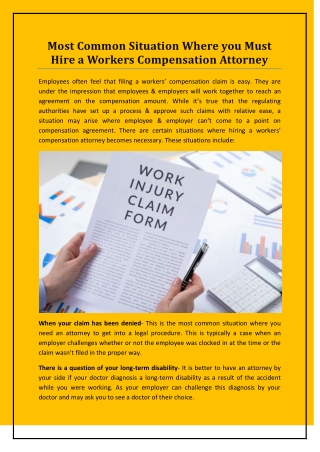Most Common Situation Where you Must Hire a Workers Compensation Attorney