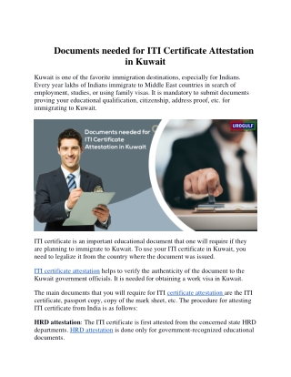 Documents needed for ITI Certificate Attestation in Kuwait