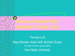 Teaching Transition Skills: Integrated Thematic Units