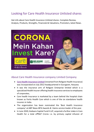 Looking for Care Health Insurance Unlisted shares