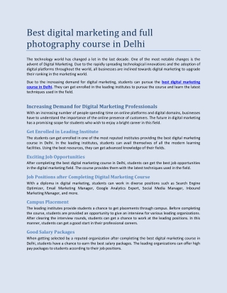 Best digital marketing and full photography course in Delhi