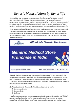 Generic Medical Store by Generilife