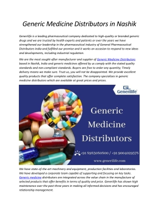 Generic Medicine Distributors in Nashik