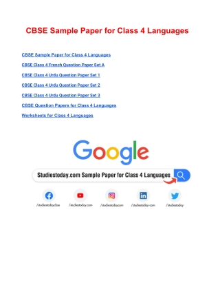 CBSE Sample Paper for Class 4 Languages Based on Revised CBSE Syllabus 2020-21