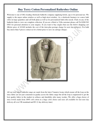 Buy Terry Cotton Personalized Bathrobes Online