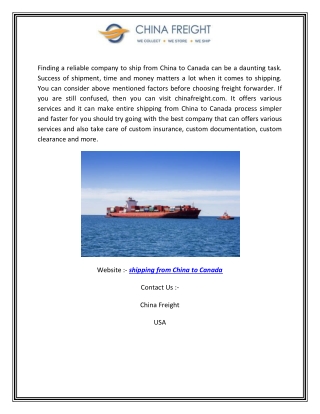 Best Platform for Shipping From China to Canada | Chinafreight.com