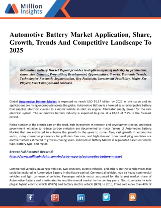 Automotive Battery Market 2025 Analysis, Key Growth Drivers, Challenges, Leading Key Players Review, Demand