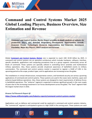 Command and Control Systems Market By 2025 Global Key Players, Trends, Share, Industry Size, Segmentation, Forecast & Op