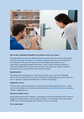 How do the residential locksmith services help to secure your home?