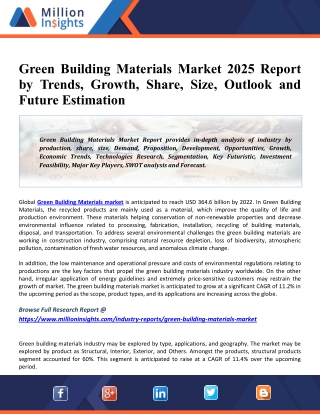 Green Building Materials Market By 2025 Global Key Players, Trends, Share, Industry Size, Segmentation, Forecast & Oppor