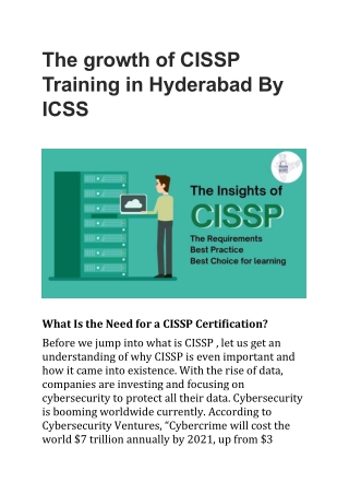 The growth of CISSP Training in Hyderabad By ICSS