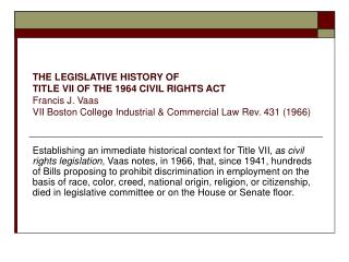 the legislative history of title vii the legislative history of title vii