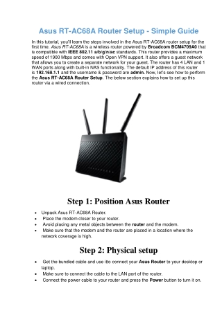 Asus RT-AC68A Router Setup - Simple Guide