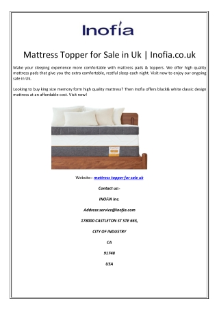 Mattress Topper for Sale in Uk | Inofia.co.uk