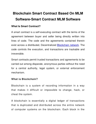 Blockchain Smart Contract Based On MLM Software-Smart Contract MLM Software