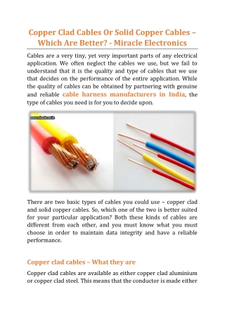 Copper Clad Cables Or Solid Copper Cables – Which Are Better - Miracle Electronics