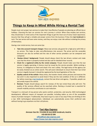 Things to Keep in Mind While Hiring a Rental Taxi