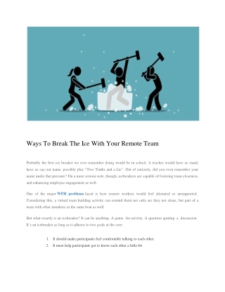 Ways To Break The Ice With Your Remote Team