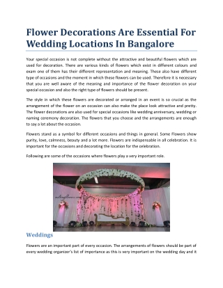 Flower Decorations Are Essential For Wedding Locations In Bangalore
