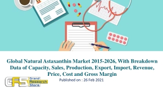 Global Natural Astaxanthin Market 2015-2026, With Breakdown Data of Capacity, Sales, Production, Export, Import, Revenue