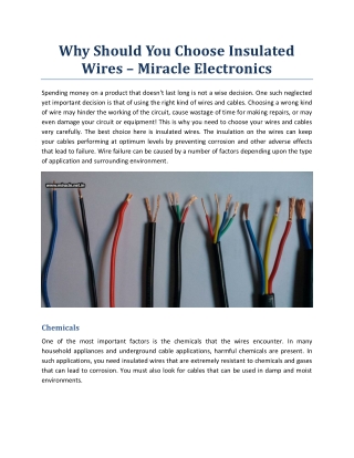 *Why Should You Choose Insulated Wires - Miracle Electronics*