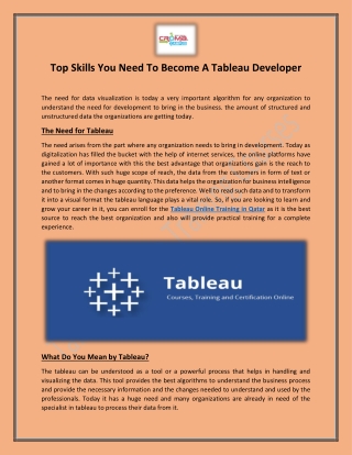 Top Skills You Need To Become A Tableau Developer