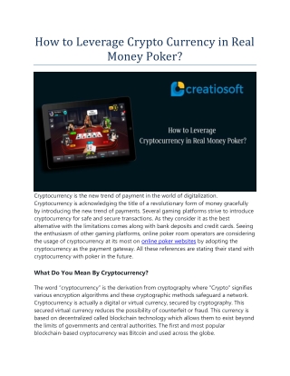 How to Leverage Crypto Currency in Real Money Poker?