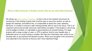 What is Web Hosting? in Simple words! Why do we need Web Hosting?