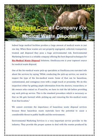 Emsllcusa#1 Company For Medical Waste Disposal