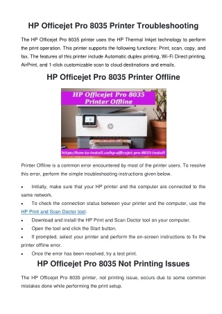 HP Officejet Pro 8035 Printer Troubleshooting