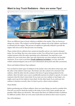 Want to buy Truck Radiators - Here are some Tips!