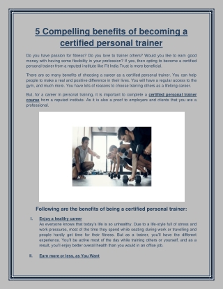 5 Compelling benefits of becoming a certified personal trainer