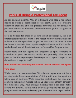 Perks Of Hiring A Professional Tax Agent