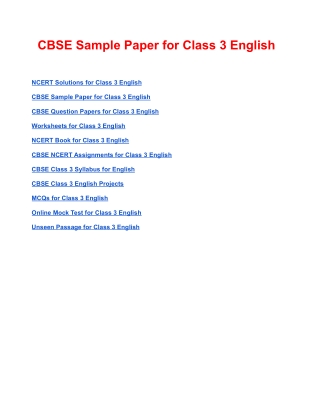 CBSE Sample Paper for Class 3 English Based on Revised CBSE Syllabus 2020-21