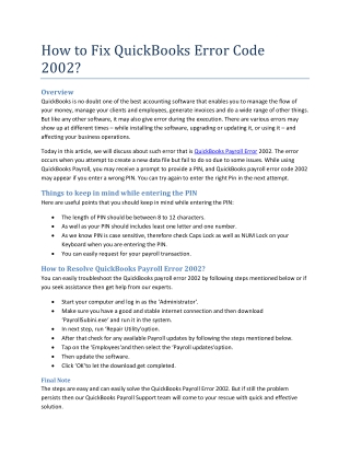 How to Fix QuickBooks Error Code 2002?