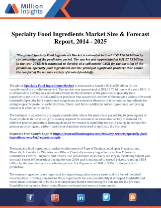 Specialty Food Ingredients Market Global Growth, Size, Share, Trend, Future Demand and Forecast to 2025