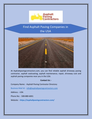 Find Asphalt Paving Companies in the USA