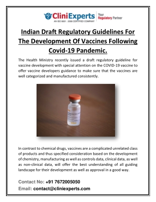 Indian Draft Regulatory Guidelines For The Development Of Vaccines Following Covid-19 Pandemic.