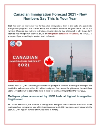 Canada To Increase Immigration In 2021