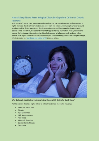 Natural Sleep Tips to Reset Biological Clock; Buy Zopiclone Online for Chronic Insomnia