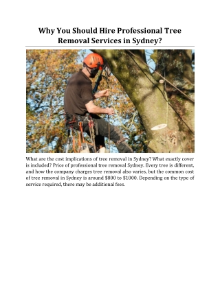 Why You Should Hire Professional Tree Removal Services in Sydney?