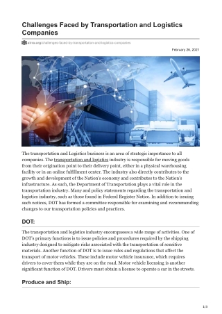 Challenges Faced by Transportation and Logistics Companies