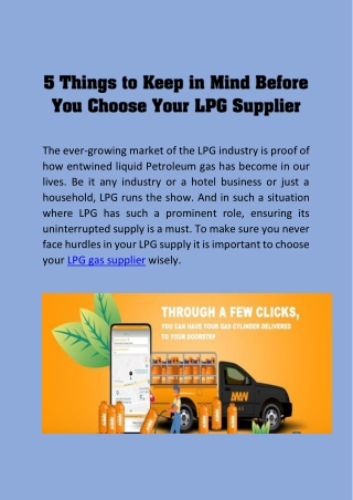 5 Things to Keep in Mind Before You Choose Your LPG Supplier