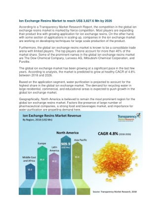 Ion Exchange Resins Market to reach US$ 3,827.6 Mn by 2026