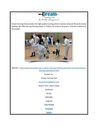 Top Notch Fencing Classes in Fulham