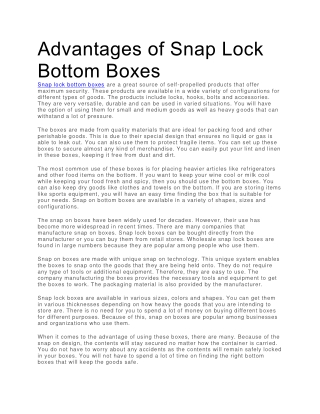 Snap Lock Bottom Boxes in USA