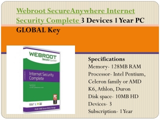 Webroot SecureAnywhere Internet Security Complete 3 Devices 1 Year PC GLOBAL Key