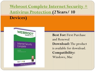 Webroot Complete Internet Security   Antivirus Protection (2 Years/ 10 Devices)