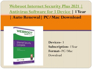 Webroot Internet Security Plus 2021 | Antivirus Software for 3 Device | 1 Year | Auto Renewal| PC/Mac Download