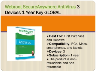 Webroot SecureAnywhere AntiVirus 3 Devices 1 Year Key GLOBAL